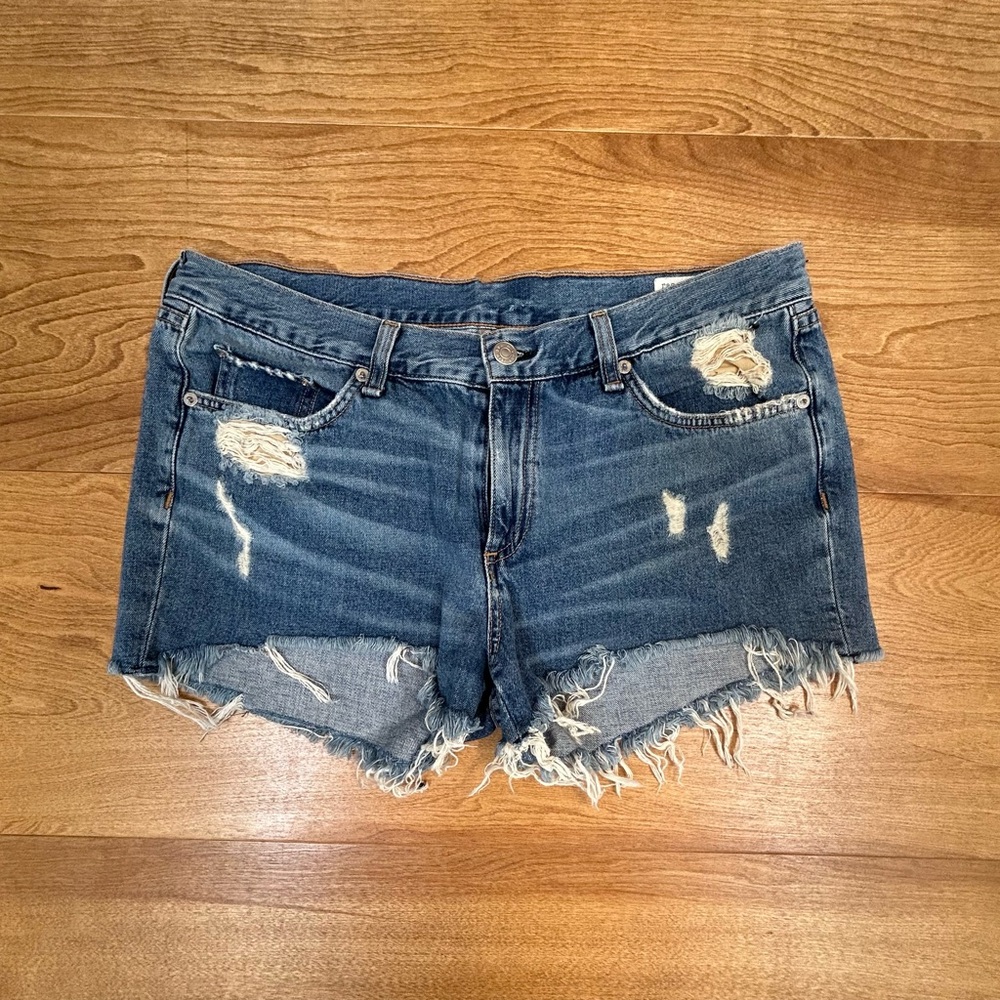 rag & bone Women's Distressed Dark Blue Denim Shorts